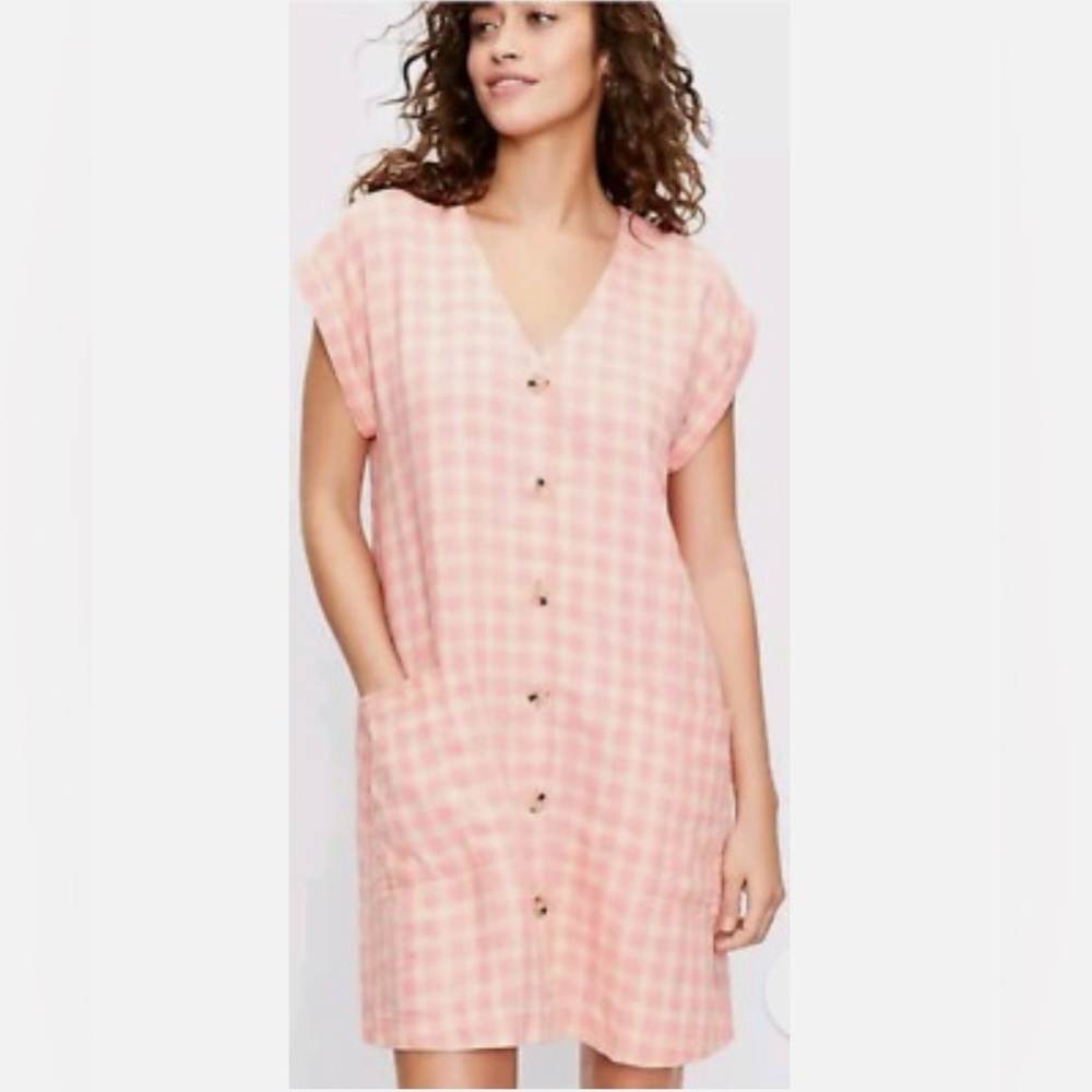 Lou & Grey 100% Linen Gingham Pocket Casual Shirtdress XL